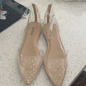 JustFab Women's Clear Rhinestone Flats